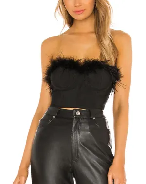 SUPERDOWN Ramona Feathered‎ Bustier Top Black XS thumbnail 1
