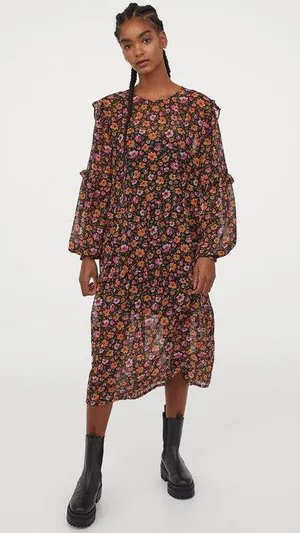 H&M Women’s Ruffle Trim Floral Midi Dress XS thumbnail 1