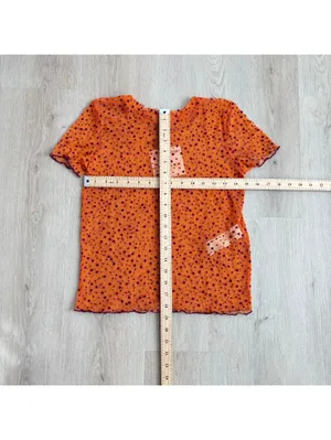 Zara NWT Women's Orange Sheer Mesh Purple Polka Dot Pattern Blouse Top Size S thumbnail 7