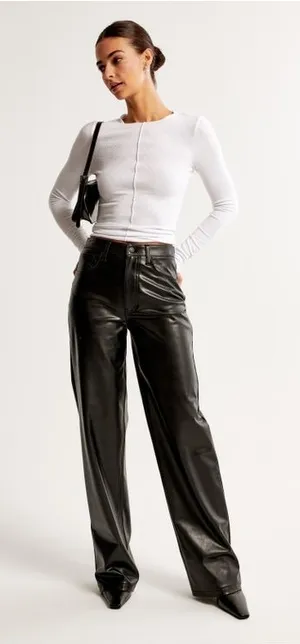 Abercrombie & Fitch Vegan Leather High Rise Loose Pant in Black Size 28 / 6 NWT thumbnail 1