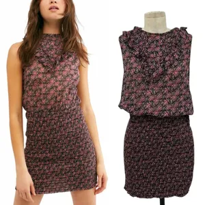 Free People‎ I'm Your Favorite Mini Dress Plum Floral Smocked Size Medium thumbnail 2