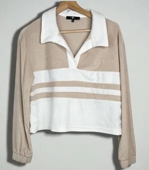 7 For All Mankind Women's Cropped Terry Cloth V-Neck Sweater Multicolor Size M thumbnail 1