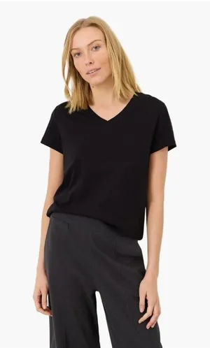 Pact Organic Cotton Softspun V-Neck Tee Short Sleeve Black Women’s S Minimalist thumbnail 1