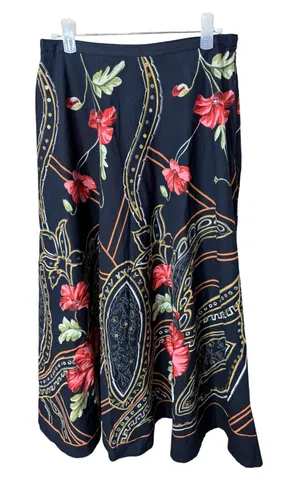Le Mieux Studio Womens Black Floral Paisley Cotton Sequin Maxi Skirt Small thumbnail 1