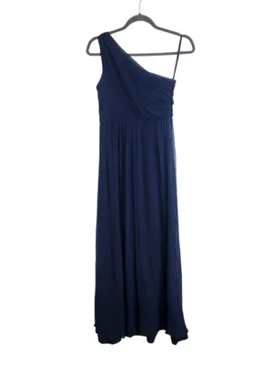 Amsale Navy 100% Silk One Shoulder Formal Maxi Dress Size 4 Wedding Guest Dress thumbnail 2
