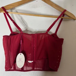 NWT Avidlove Medium Bra Corset Red With Rhinestones‎ thumbnail 2