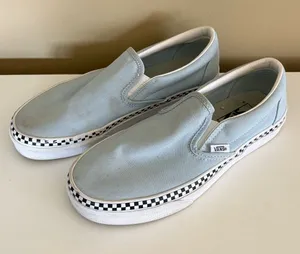 Vans Classic Slip-On Cool Blue Check Foxing Sneakers Size 8.5 thumbnail 1