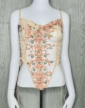 Women’s sheer panel floral embroidered appliqué pink lingerie sleepwear large thumbnail 1