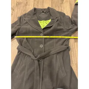 Indigo Saints Women's Gray Belted‎ Fleece Coat L lime Green satin like lining thumbnail 6