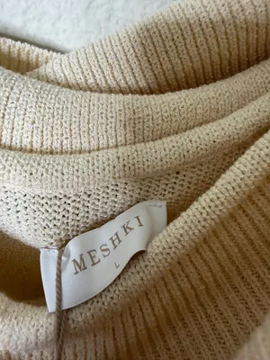 NWT‎ Meshki Camryn Off Shoulder Tie Knit Mini Dress Cream Marle Women’s Size L thumbnail 11