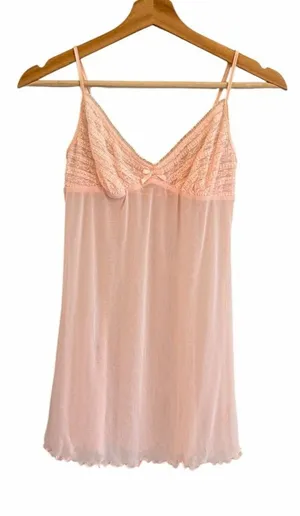 Vintage Y2K Victorias Secret Mesh Lace Pink Babydoll Dress Size M Coquette Fairy thumbnail 1