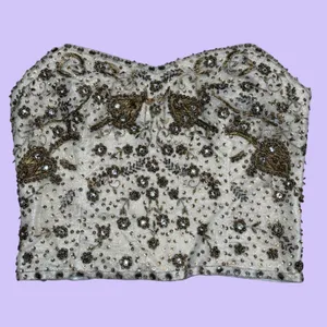 Kimchi Blue Beaded‎ Bustier Corset Top Strapless Cream Gold Floral Women's S thumbnail 2