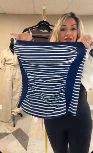 Lands' End Navy & White Striped Strapless Top thumbnail 1