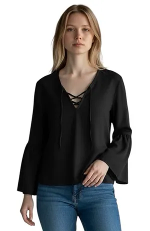 Abercrombie & Fitch Black Bell Sleeve Boho Blouse Xs thumbnail 1
