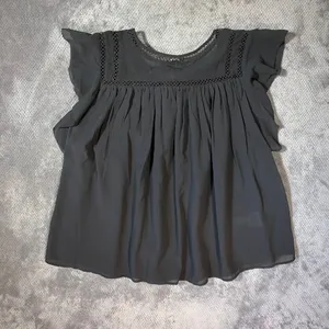 LOFT Small Charcoal Gray Ruffle Sleeve Lace Trim Blouse Business Office NEW thumbnail 9