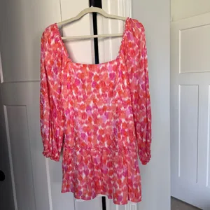 Amanda Uprichard pink orange floral long sleeve dress square neck mini‎ thumbnail 2