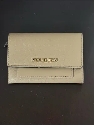 Michael Kors Tan Saffiano Leather Compact Wallet with Gold Logo thumbnail 2