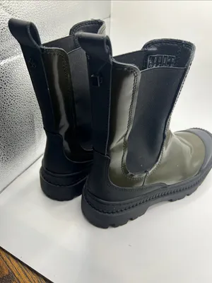 Scotch & Soda olive green leather and black combat boots Connie size 7.5 US moto thumbnail 5