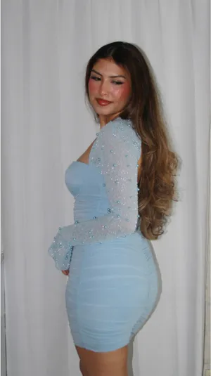 Oh Polly Blue Mini Dress Embellished Long Sleeve thumbnail 4