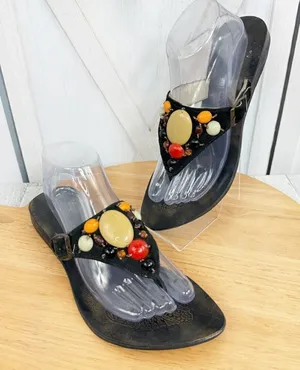 Naughty Monkey Suede Beaded Boho Thong Sandals Black‎ 8.5 thumbnail 1