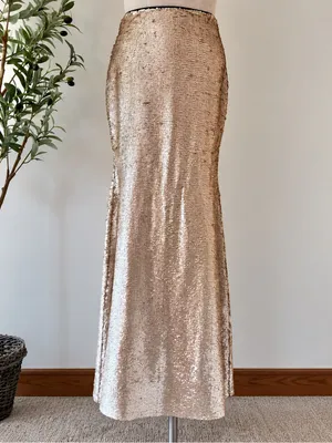 Lucy Paris Champagne Gold Metallic Maxi Skirt | Mermaid Slip Skirt | Y2K Glam thumbnail 2