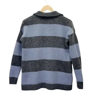 Madewell Rugby Stripe Polo Sweater Charcoal Gray & Blue Stripe Pullover Size XS thumbnail 2