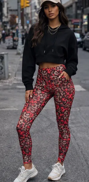 OFFLINE By Aerie Goals High Waisted 7/8 Leggings Red Leopard NWOT XS thumbnail 1