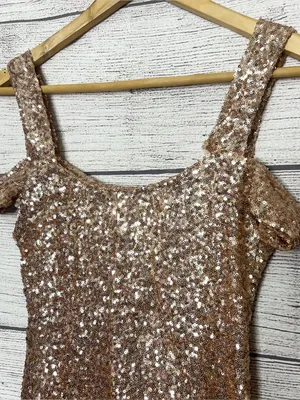 Couture Gold Sequin Sparkling Off Shoulder Formal Evening Gown Size Small Tall thumbnail 12