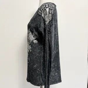 Maurices Silver Top Large Black Mineral Wash Crochet Lace Scroll Rhinestone L thumbnail 3