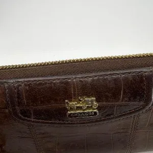 Coach Brown Croc Embossed Leather Zip Wallet thumbnail 2