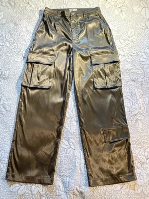 💥NWT REMIx REVOLVE Sydney Satin Cargo Pants Dark Green Utility Luxe Sz M🧡 thumbnail 14