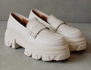 [Alohas] Cream Trailblazer Chunky Heel Penny Loafers Genuine Leather Sz 10 EU 40 thumbnail 1