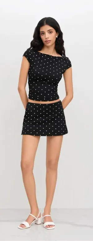 Cider Polka Dot Boat Neck Ruched Tee & Mini Skort Set NEW NWT Size small thumbnail 1