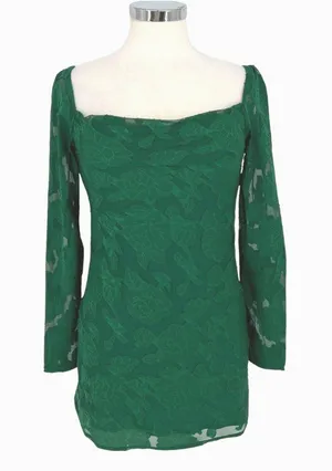 Princess Polly Star Power Green Floral Burnout Long Sleeve Mini Dress Size 2 NWT thumbnail 1