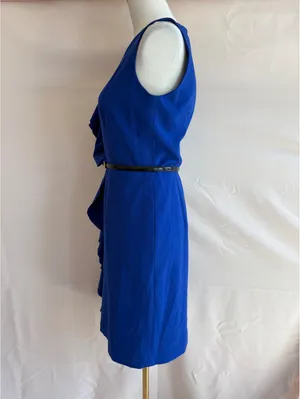 Calvin Klein Women's Blue Ruffle Dress with Belt, Size 4 thumbnail 4