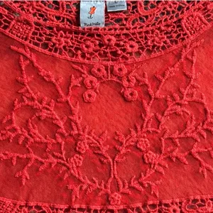 Pink Melo Red Mesh Crochet Lace Peplum Top Bell Sleeve Boho Large Festival Goth Dark Fairy thumbnail 4