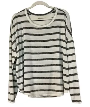 Lucky Brand Gray White Striped Crew Neck Long Sleeve XL thumbnail 1
