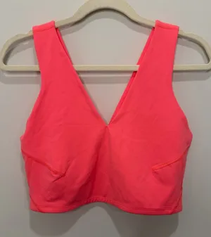 Free People Movement Coral Pink Deep‎ V Longline Sports Bra Crop Top Size Large thumbnail 1