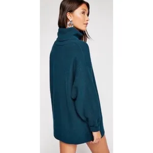 FREE PEOPLE Softly Structured Solid Teal Sweater Turtleneck Tunic Knit Medium thumbnail 8