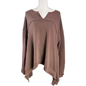 Free People Bohemian Billowy Handkerchief Hem Cascade Sweatshirt Brown XS NWT thumbnail 5