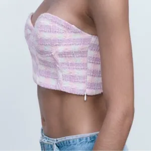 NEW! Zara Small Top Bustier Corset Crop‎ Top Tweed Plaid Pink Purple thumbnail 4