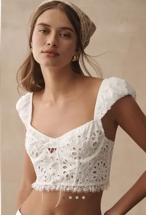 Anthropologie Puff-Sleeve Eyelet Corset Top thumbnail 1