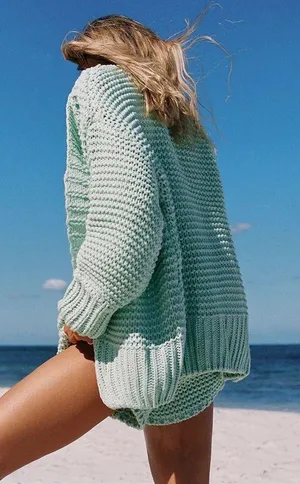 Sabo Skirt Mint Chunky Panama Cardi and Shorts Set. Size Medium Cardigan:Small Shorts:Medium thumbnail 6