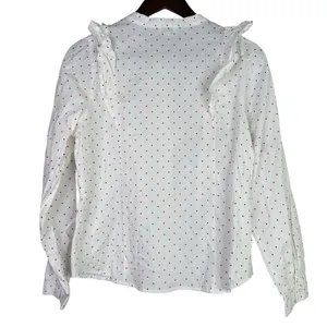 J.Crew Cotton Poplin Ruffle Heart Print Button Down LongSleeve Shirt M White Red thumbnail 14