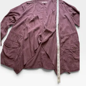 Knox Rose Mauve Utility Jacket Open Front Draped Lyocell Boho Purple Medium thumbnail 7