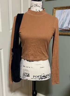 Y2K Autumn American Eagle Rust Cropped Mock Neck Long Sleeve M thumbnail 1