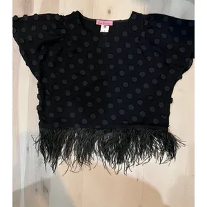 Anthropologie NWT XS Eva Franco Black Sheer Fabric Polka Dot Feathered Hem Top thumbnail 5