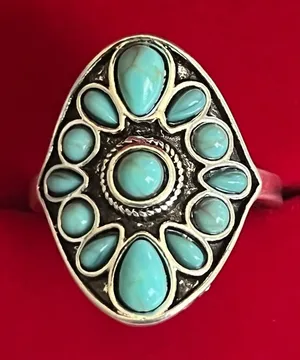 Bohemian/Aztec Design Faux Turquoise Stainless Steel Silver Ring Size 9 NWT thumbnail 1