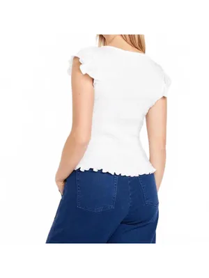 Cotton Square-Neck Flutter-Sleeve Smocked Top Old Navy NWT White XL thumbnail 3