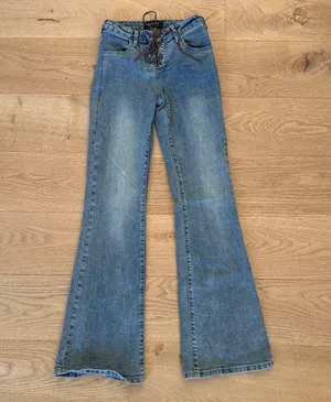 White Fox Low Rise Flare Jeans Original Trendsetter Brown Tie Size S in Blue thumbnail 1